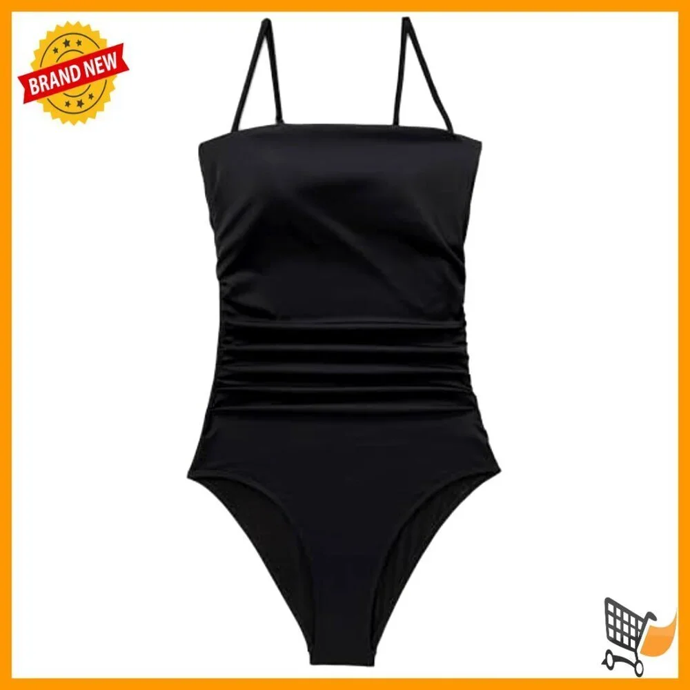 Women's Tummy Control One Piece Swimsuit, Square Neck, Adjustable Straps